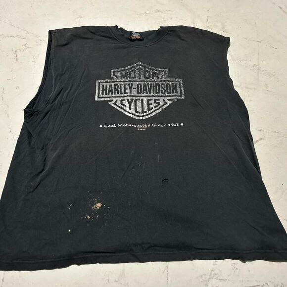 Vintage Harley Davidson Lake Tahoe Stateline Nevada Cutoff T-Shirt - Black - Picture 4 of 6